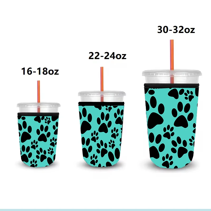 Custom Sublimation Reusable Insulated 3 size Iced Coffee Cup Insulator Sleeve Neoprene coffee Cup Sleeve Iced Beverages Holder