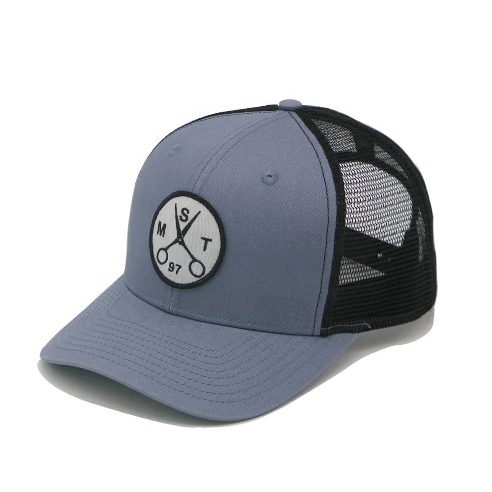 High quality custom 6 panel trucker cap with embroider patch woven label print tape adjustable size