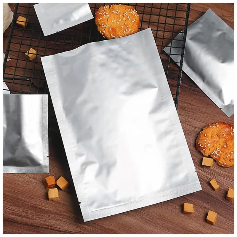 Silver Mylar Bags Pure Aluminum Foil Flat Food Storage Bag Open Top Heat Seal Vacuum Pouch for Coffee Bean Candy with Tear Notch