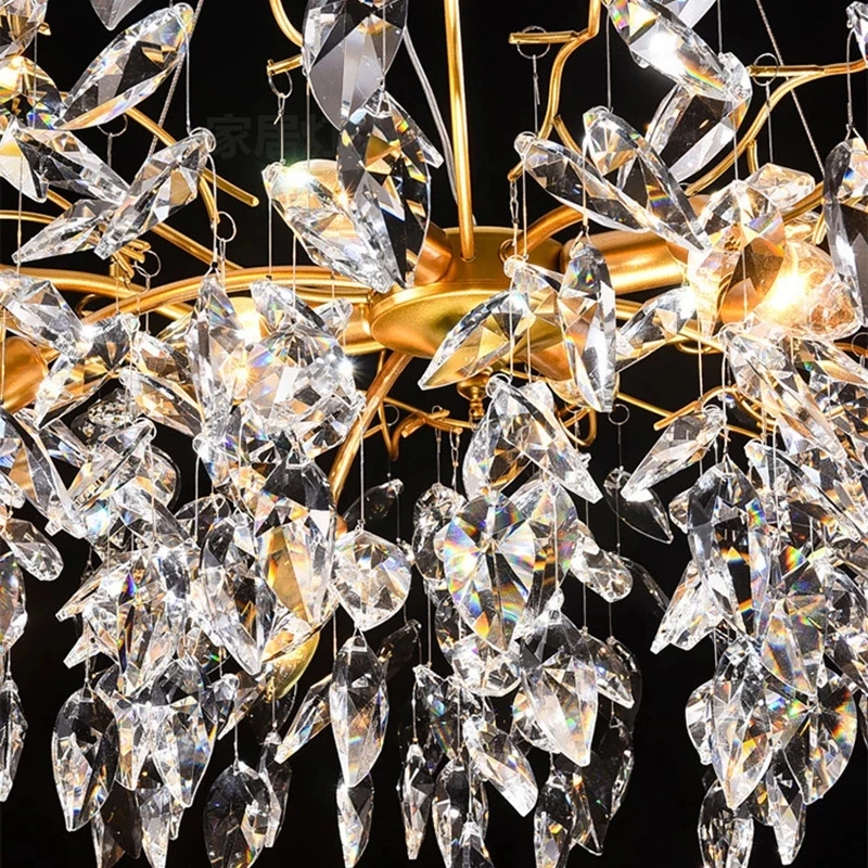 Nordic Luxury Gold Crystal LED Ceiling Chandelier Lamp Lustre LED Pendant Lamp for Living Room Hotel Hall Art Decor Lighting