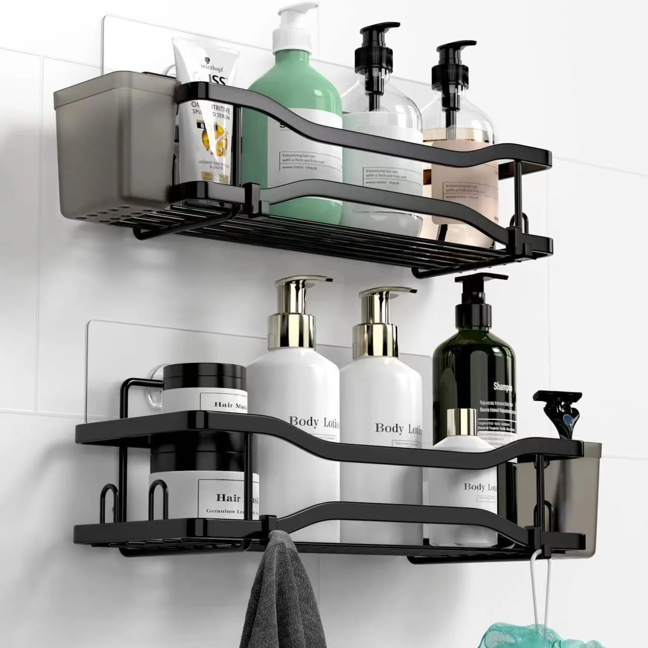Hot Sale Wall Tier Hanging Shower Caddy Shelves Storage Rack Adhesive No Drilling Shelf Organizer Rust-Proof Basket For Bathroom