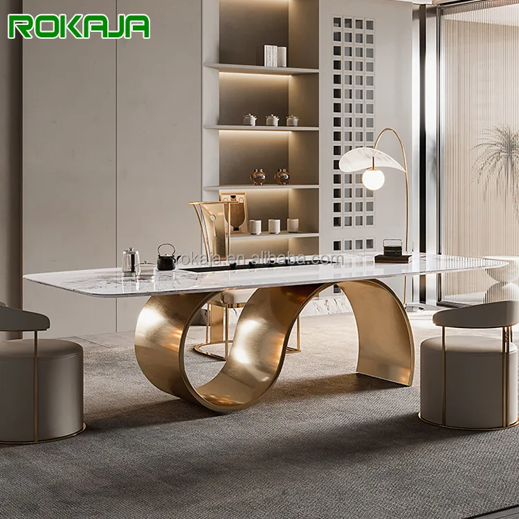 Luxury Marble Tea Table With S Shape Gold Stainless Steel Feet Living Room Tea Table And Chairs Office Slate Coffee Table