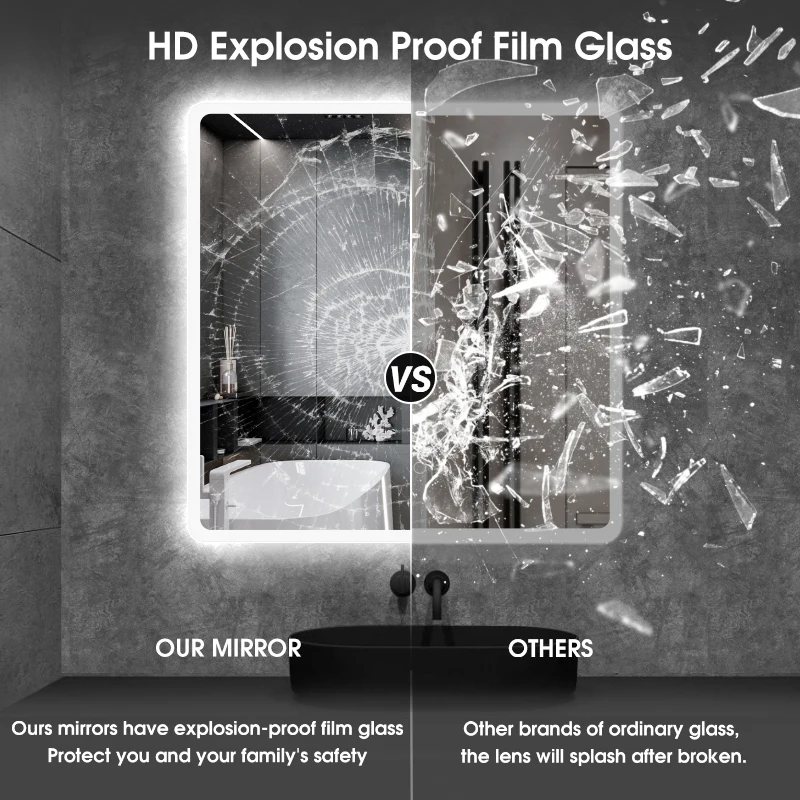 CORELEAD M3041 60*70cm Rectangle Modern Design Smart LED Mirror with Plastic Frame One Touch Screen for Bathroom Use