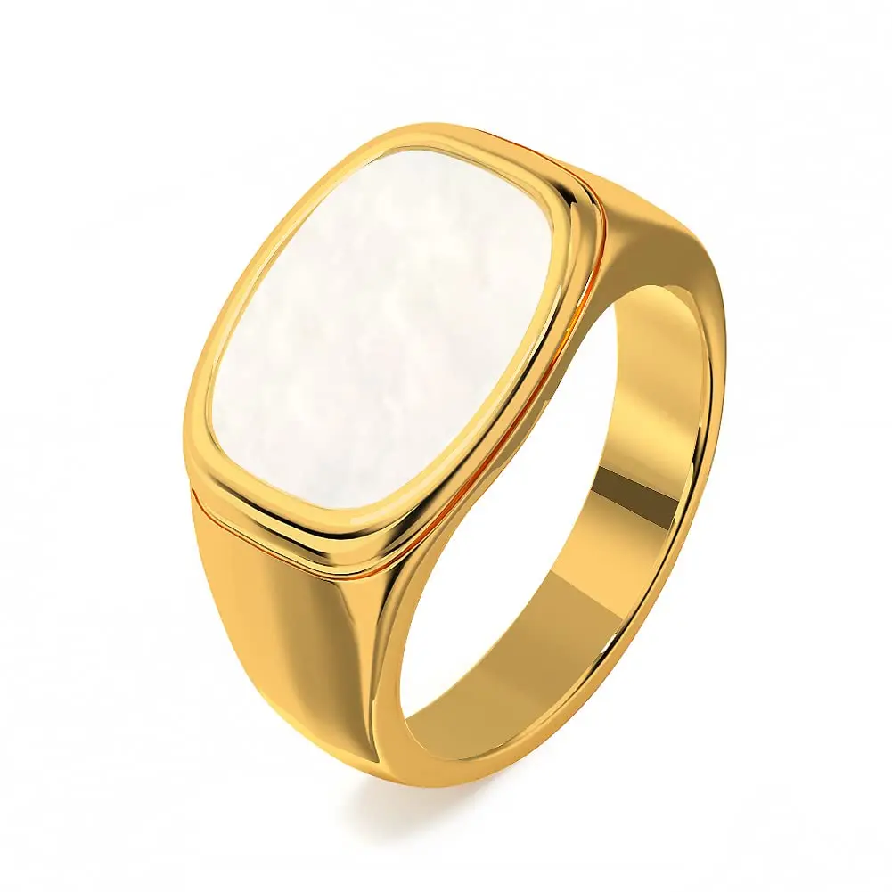 Винтажный стиль натуральный белый ракушка кольцо 18K позолоченная латунь с перламутровым кольцом