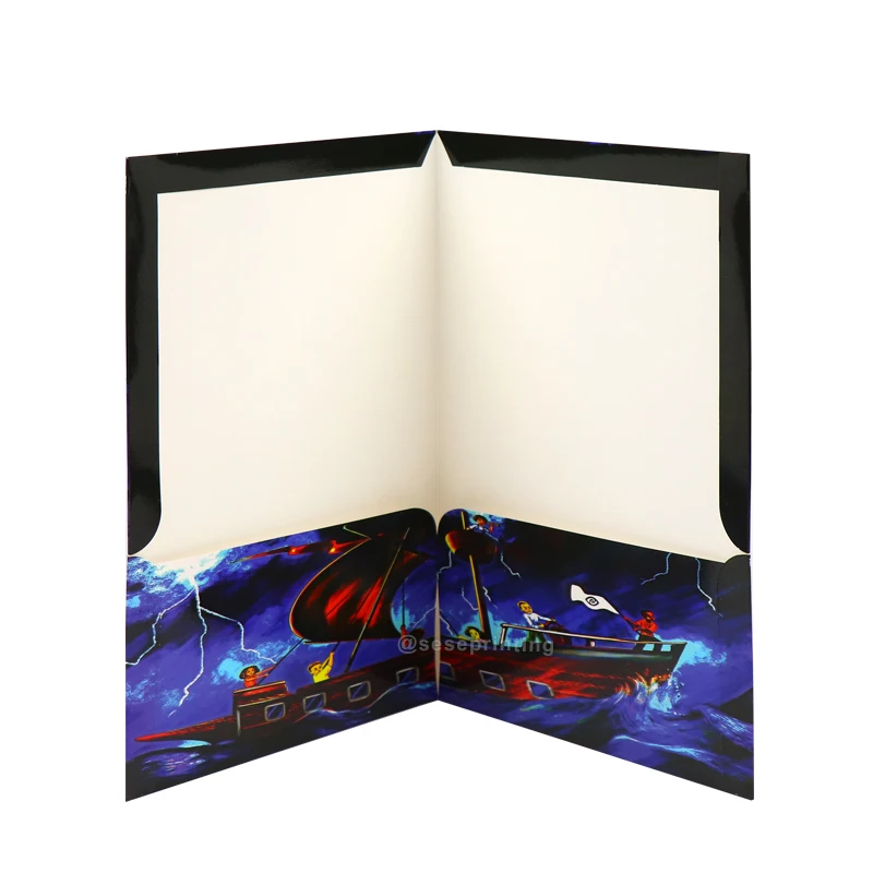 Custom Print Matt Office Document Presentation Pocket Folder Paper File Cardboard Black Folder With Logo Spot UV