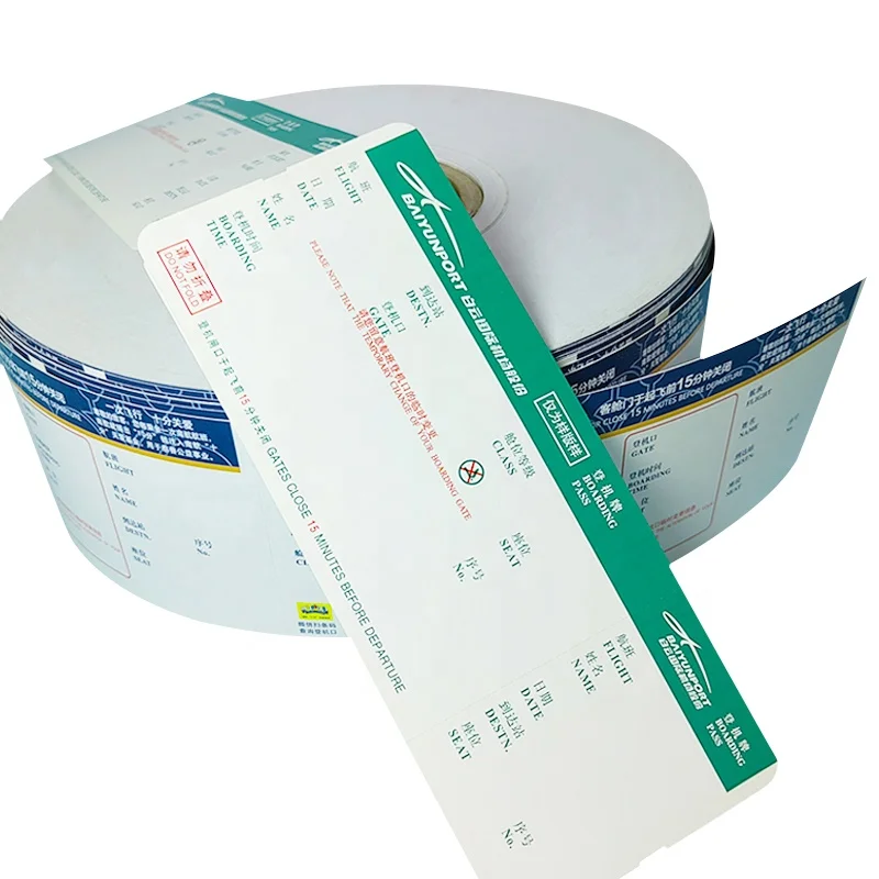 Wholesale Custom thermal paper Airline air flight tickets Boarding Pass Printing Airplane Ticket High quality Card Printing