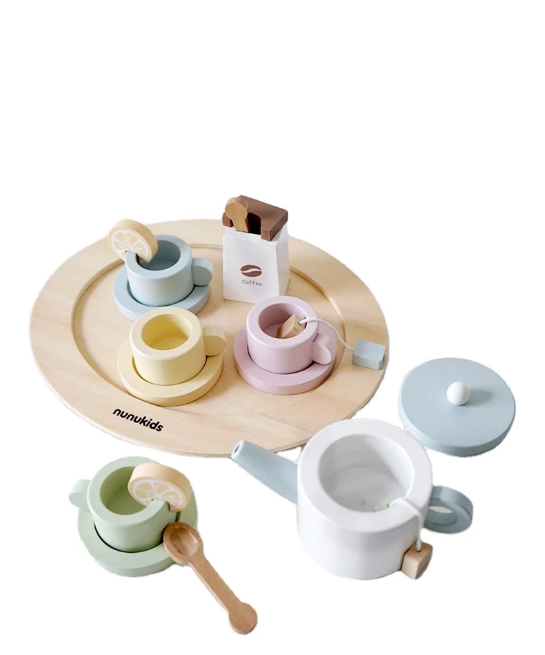 Hot Selling New Role-Playing Wooden Afternoon Tea Mini Kitchenware Toy Girls Simulation Macaron Coffee Cup Tea Set Gift