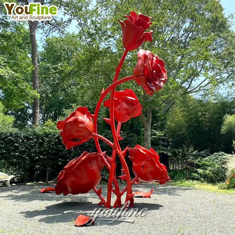 Large Outdoor Modern Stainless Steel Rose Flower Sculpture For Garden