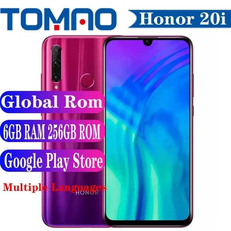 Official Global Rom Honor 20i Smartphone 6.21inch 6GB RAM 64GB 256GB ROM 3400mAh Hisilicon Kirin 710 24MP Camera Google Play