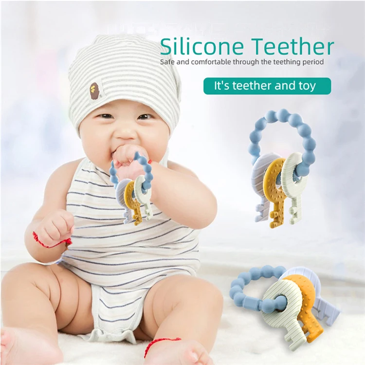 Professional custom Fashion Baby molar toy BPA free food grade Silicone baby keychain silicone teether
