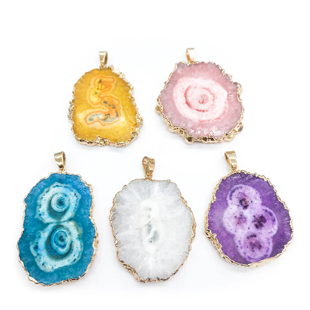High Quality Natural Rough Crystal Healing Sun Flower Agate Geode Raw Gemstone Jewelry Irregular Exotic Charm Necklace Pendant