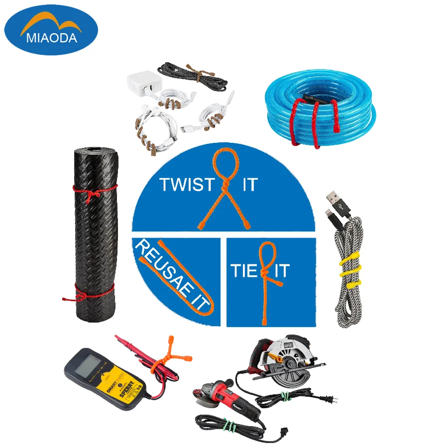 Original Reusable Silicone Twist Ties for Cord Organizer, 4in, 6in,12in,18in, 24in, 12 Packs, Reusable Zip Ties for Electronics