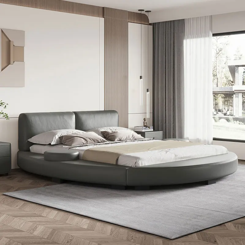 Bedroom furniture Genuine leather king size round bed double bed wedding bed modern and minimalist home level hotel master