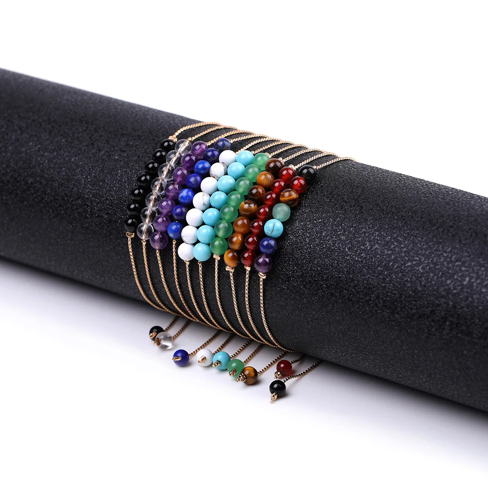 Wholesale 4mm stone beads bracelet brass wire chain size available beaded bracelet for men and women