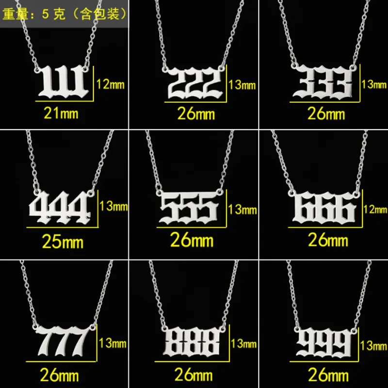 New Trendy 111-999 Stainless Steel Lucky Angel Numbers Necklace Gold Plated for Women