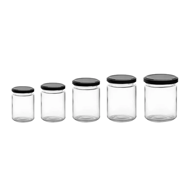 Custom logo Wide Mouth Pickles Glass Canning Jar 240ml 350ml 500ml Round Empty Mason Glass Bottle Clear Canned Jam Container