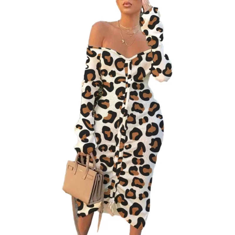 
Comfortable Summer Leopard Print Dress lady Tight dress 