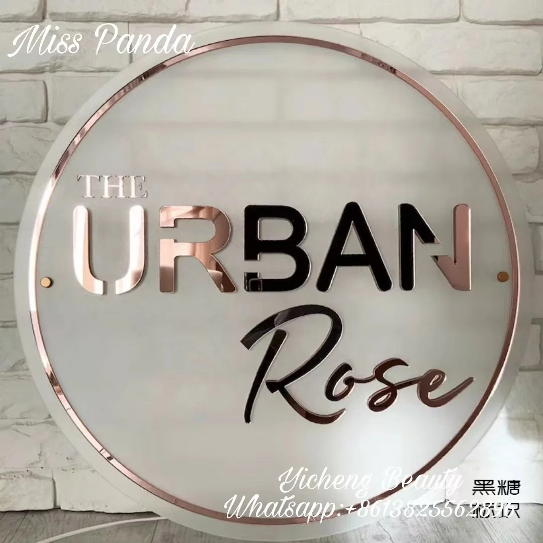 Acrylic mirror gold Sign Salon business sign customized logo Wall 3d Business name sign