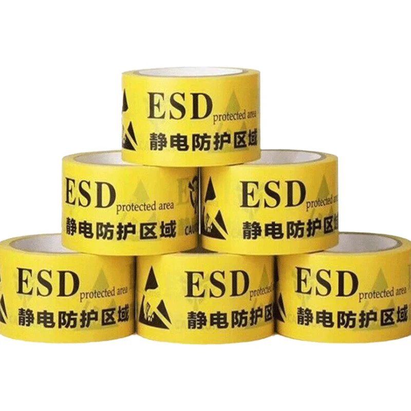 Yellow Color BOPP Film Floor Area Marking Warning Caution Low Static Anti-Static ESD Protection Self Adhesive Tape
