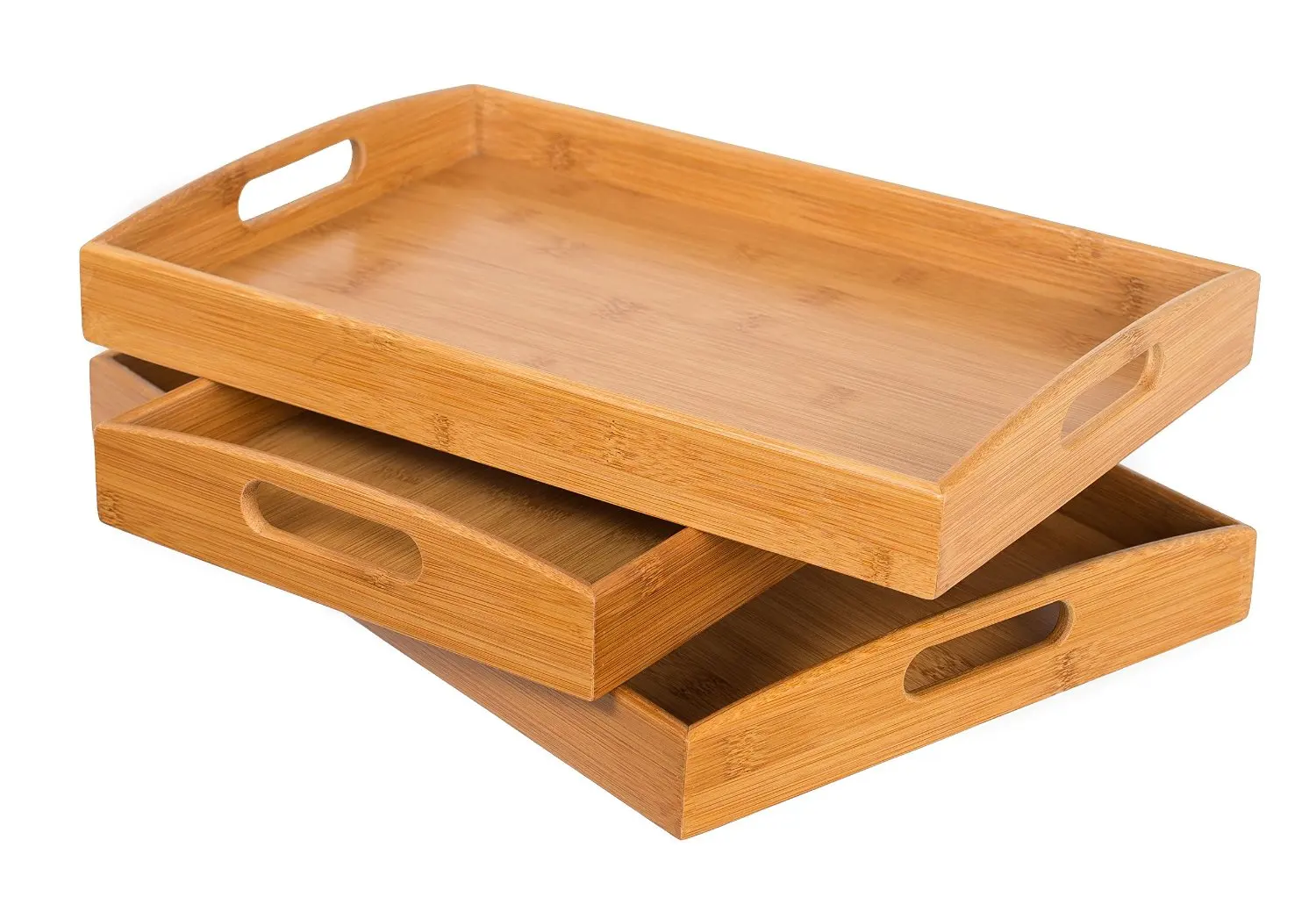 Wholesale Set of 3 Multipurpose Decorative Tray Coffee Table Tray Bamboo Serving Tray with Handles