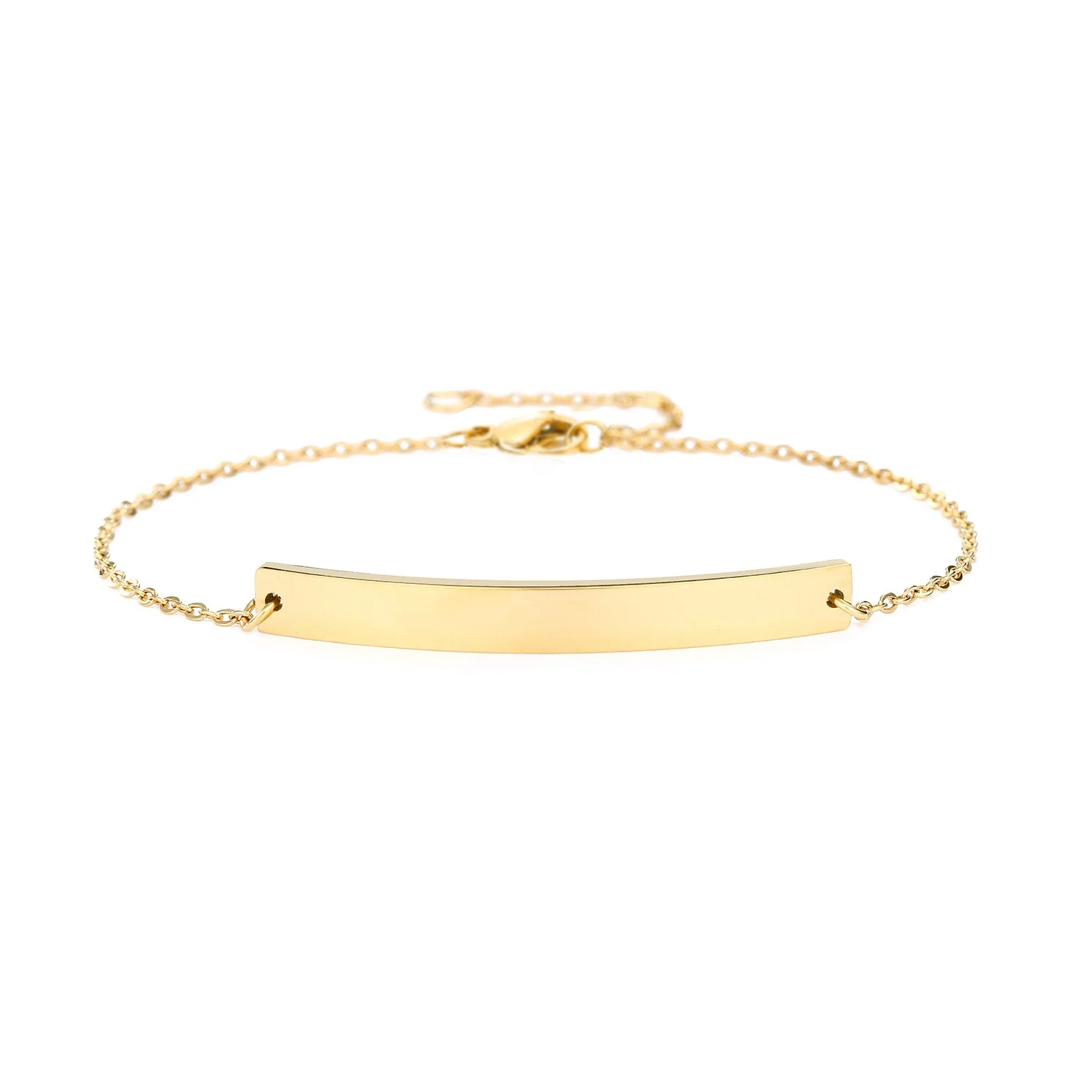 Personalized Custom Stainless Steel Engraved Logo Name Horizontal Blank Bar Pendant Bracelet