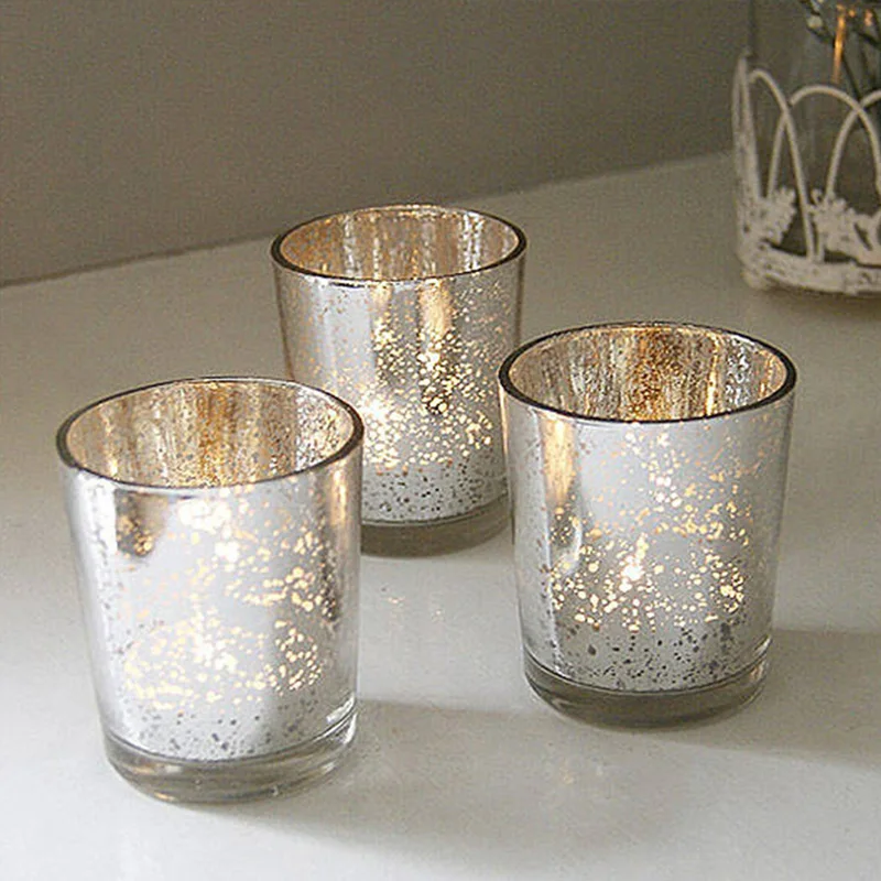 Avertan Xuzhu  wholesale 30ml Christmas Multi size custom color Gold/silver mercury speckled pillar Glass Candle jar