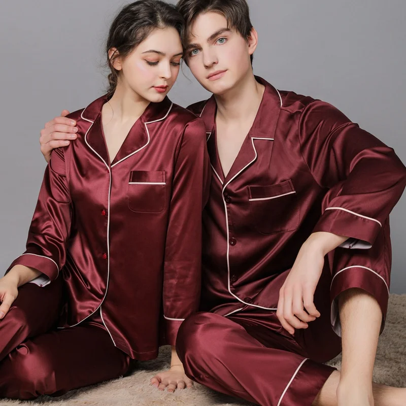Factory Direct Couple Pajamas Set Ice Silk Night Wear Plus Size Satin Sleepwear For Honeymoon