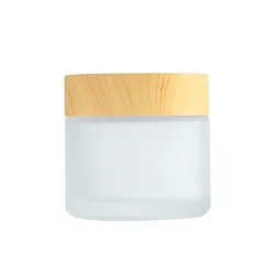 Wholesale 5g 10g 15g 30g 50g 100g cream skincare packaging white frosted glass jar with bamboo Plastic wood grain