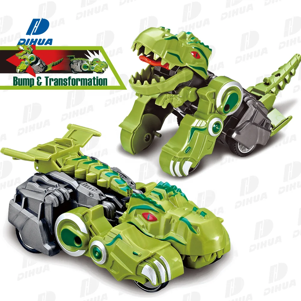 Friction Powered Dinosaur Car with Collision Deformation Movable Mouth and Hands Transforming Vehicle Toy for Kids Ideal