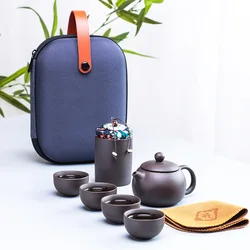 Portable ceramic travel Kung Fu with bag gifts 4 cups one tea canister and tea pot porcelain tea set