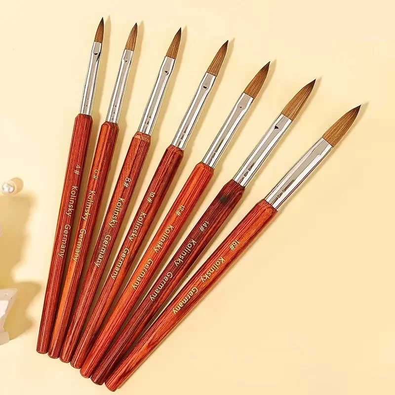 Pure 100% Konlinsky Nail Brush Red Wood Handle Glue Mixing Acrylic Gel Pen Brush Customization Nail Art Manicure Round Pen Brush