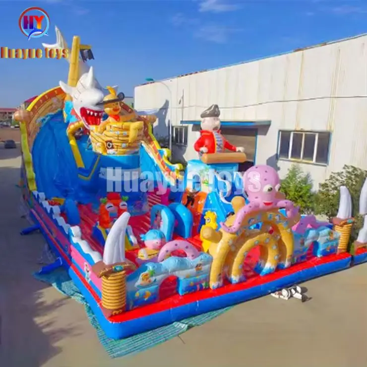 HUAYUE Cheap Price Outdoor Ocean Theme  Mobile Water Commercial Mobile Large Slide Pool Inflatable Large Shark Water Park Game