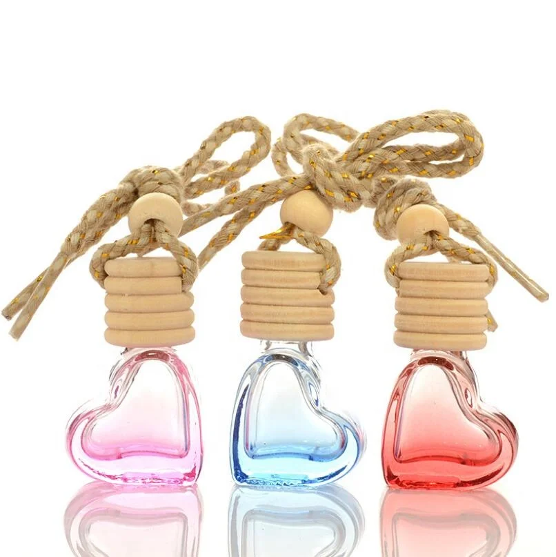 Car Hanging 5ml Heart Shape Glass Essential Oil Fragrance Bottle Air Freshener Diffuser