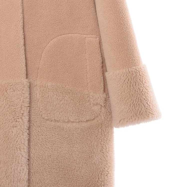 New product JTF women wholesale ladies  eco woolen winter lamb fur suede shearling with hooded wool coat