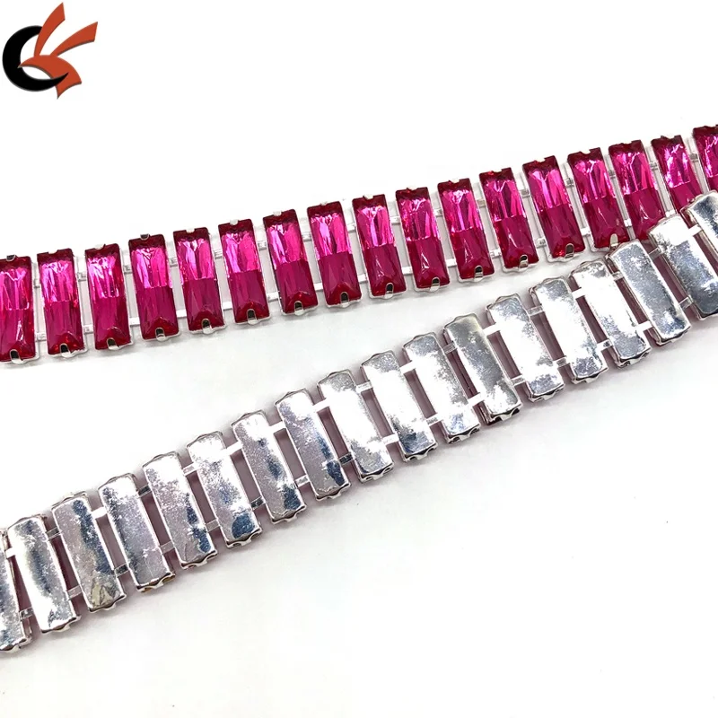 7*21mm rectangle crystals cup chain Hot pink crystals rhinestone trims