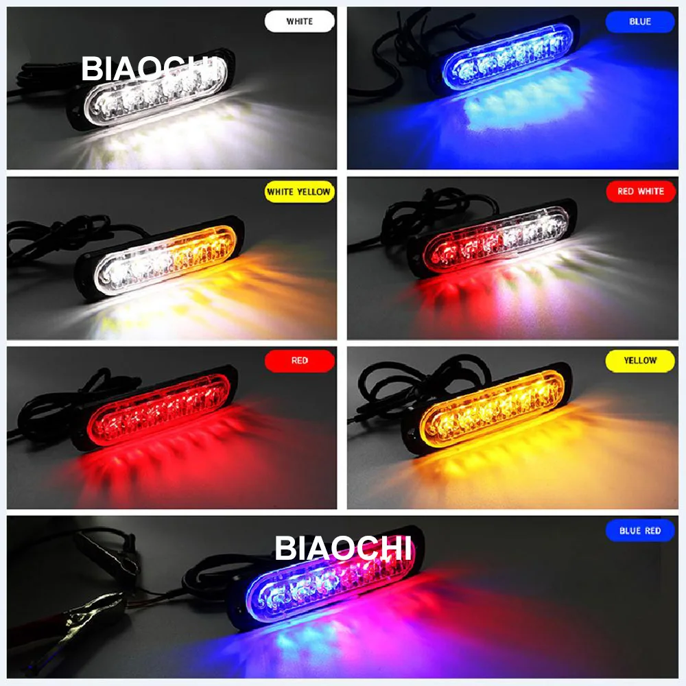 8 In 1 Front Grille Strobe Lights Kit Amber White Auto Used Car Emergency Grill Light Bar 4' 12V Traffic Safety Flashing Lights