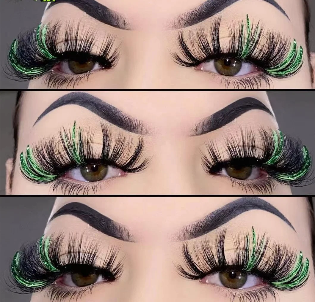 colorful mink eyelashes wholesale glitter blue colored eyelash strips 3d natural 20-25 mm mink lashes with color