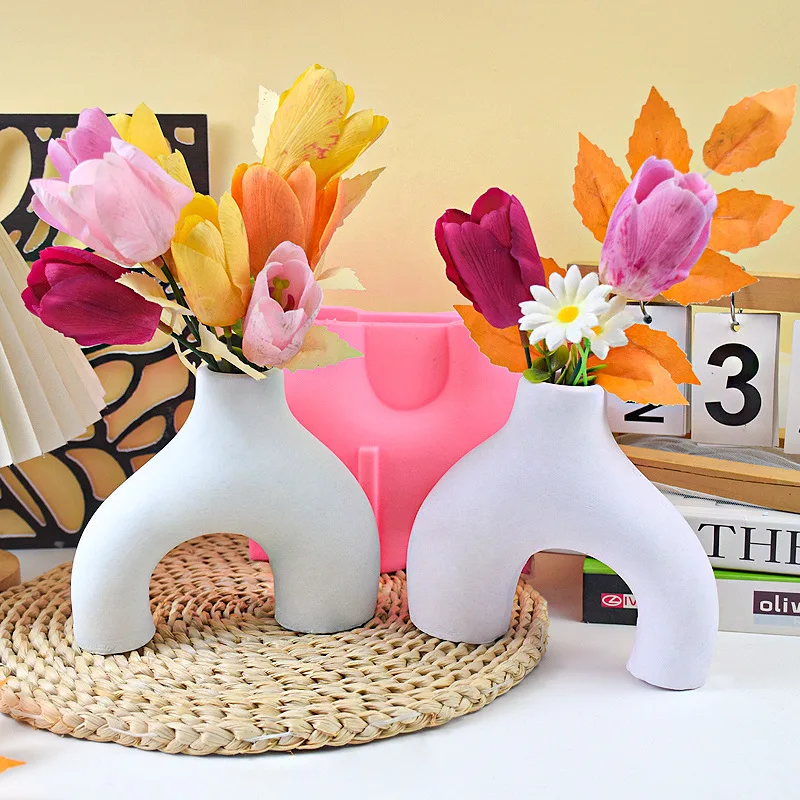 Twisted U Shaped Irregular Vase Silicone Mold Gypsum Decorative Ornaments Casting Mould DIY Concrete Flowerpot Mold Making Tools