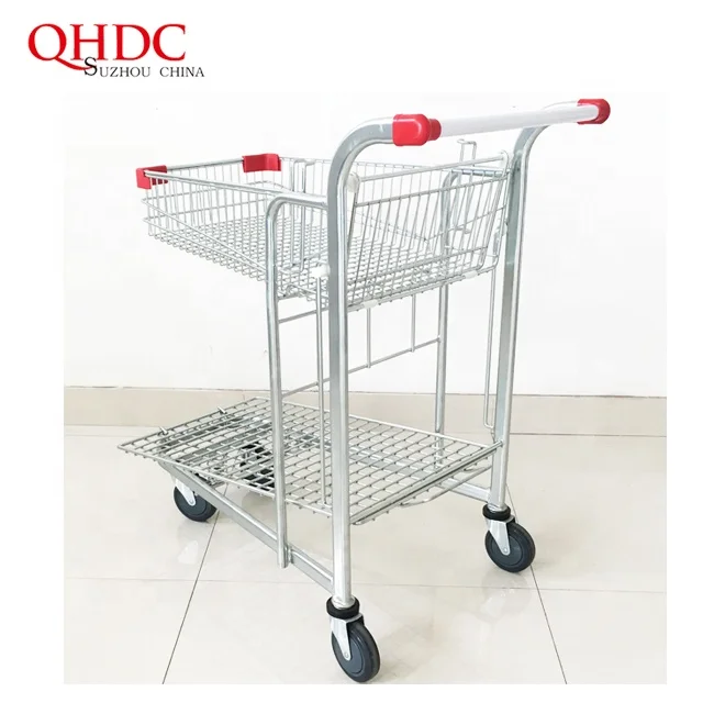 2-tier metal folding shopping cart supermarket hand trolley