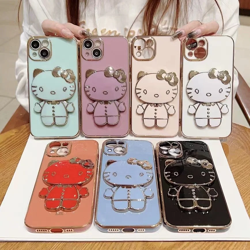 2023 popular girl hello cute Kitty cat holder phone case for iphone Xr Xs 11 12 13 14 Pro Max Cell Cover