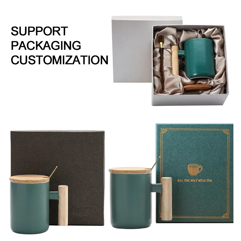 Nordic Porcelain Cup With Bamboo Lid And Spoon Wooden Handle Ceramic Coffee Mug