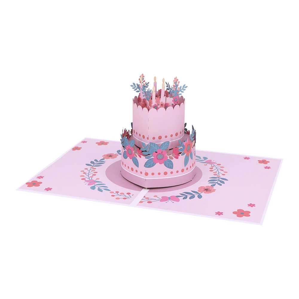 Winpsheng Custom birthday invitation cards happy birthday cake 3d pop up invitation greeting gift card