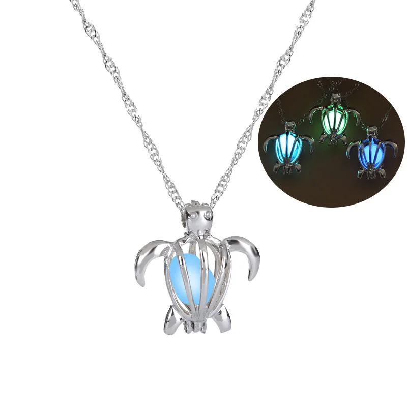 
Wish/Amzon/Ebay Christmas Gifts Women Glow In the Dark Cage Necklace Turtle Pendant Chain 