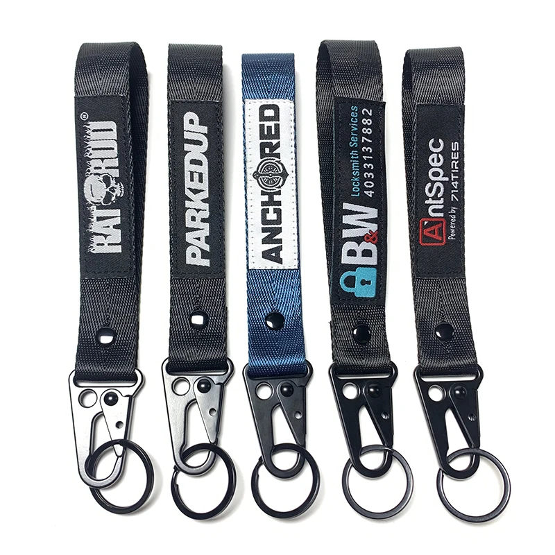 Black Green Military Tactical keychains Webbing Wrist Strap Key Chain Custom Logo Woven Hand Lanyard
