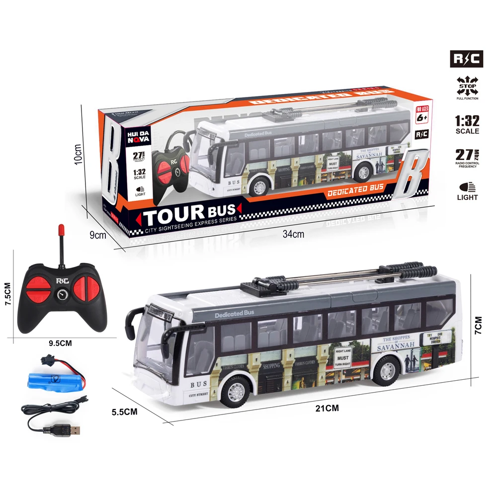 Wholesale Radio Remote Control Bus 1: 32 Scale 27mhz 4ch Full Function RC Car Bus Toy School/Tour/City Bus with Lights