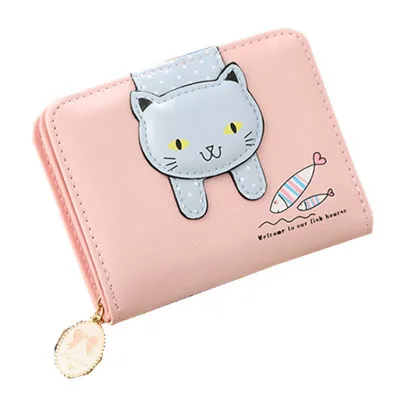 
Fashion Women Short Wallet Purse Small Zipper Girls Wallet Cat Leather Coin Purse Card Holder Money Bag 