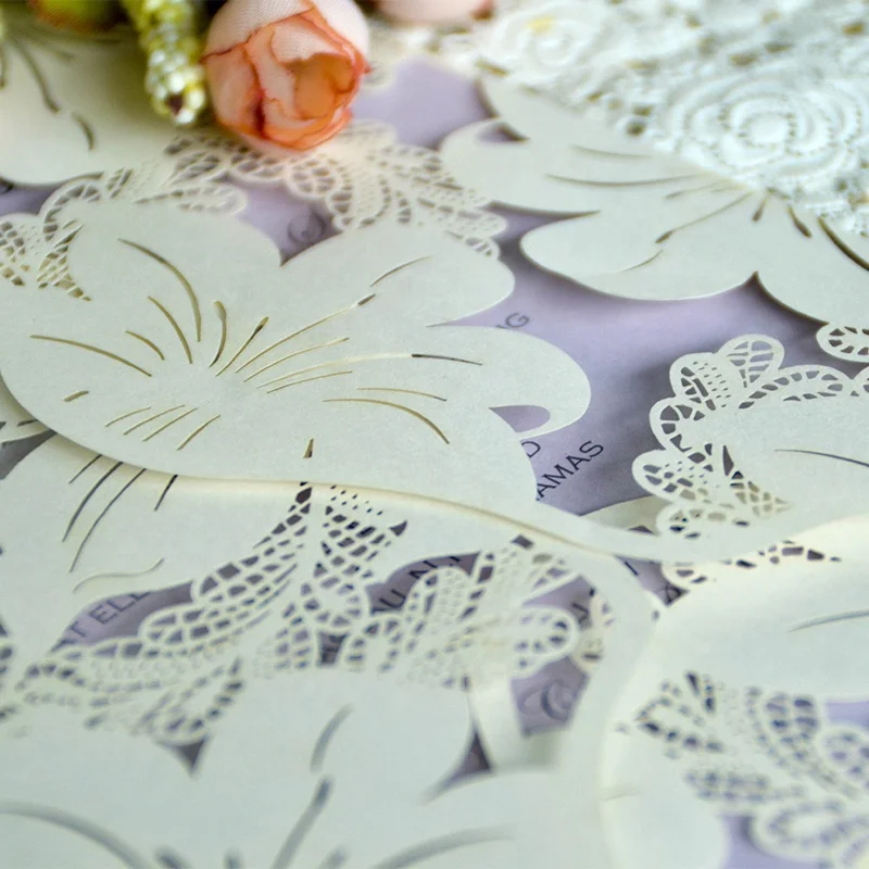 2021 Laser cut flower theme wedding invitation card gift card