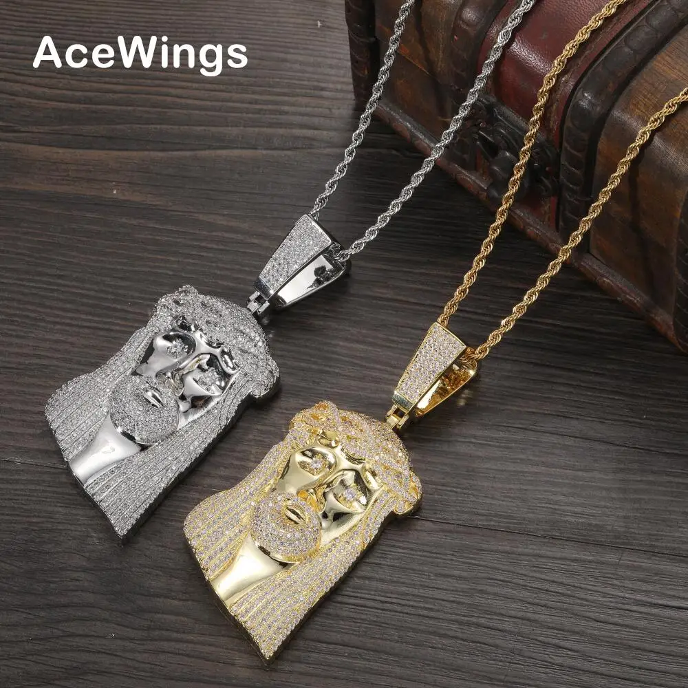 CN382  Brass Setting CZ Hip Hop Pendant Micro pave CZ stones Jesus pendent necklaceJewelry for men and women