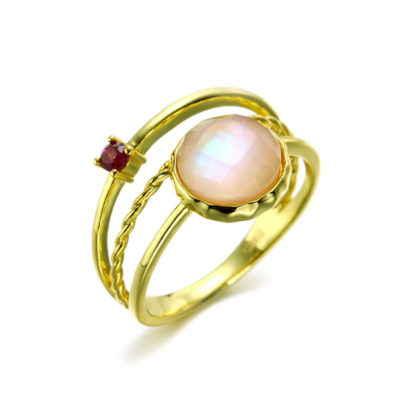 Elegant Multilayer Natural Crystal CZ 925 Sterling Silver Ring