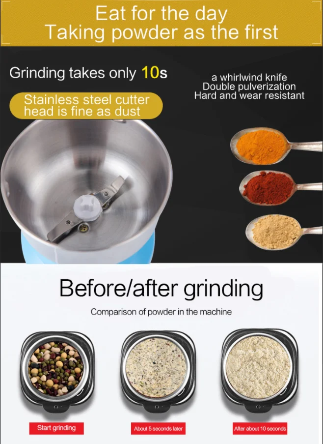 Mini Electric Coffee Grinder Milling Powder Grain Pulverizer Dry Spices Automatic Grinding Machine